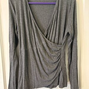 Women’s Gray Long-Sleeve Draped Wrap Top